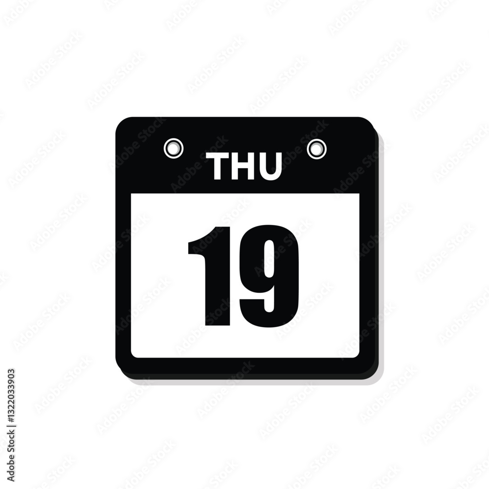 calender icon, 19 thursday icon with white background calender icon, 19 thursday icon with white background