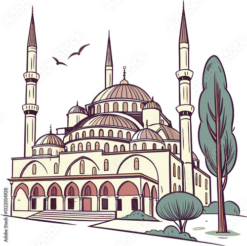 Beautiful Hand-Drawn Mosque Vector Illustration