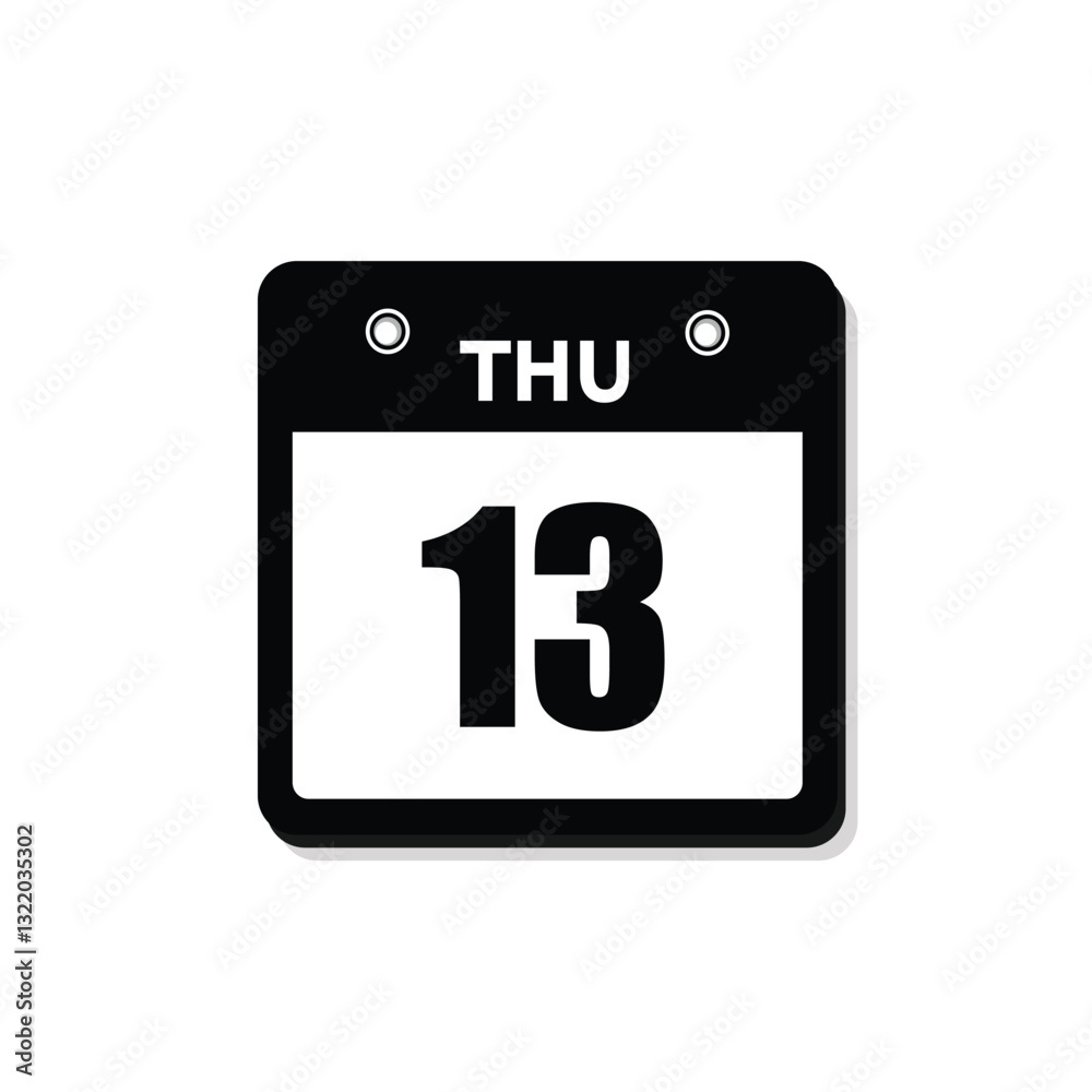 calender icon, 13 thursday icon with white background calender icon, 13 thursday icon with white background