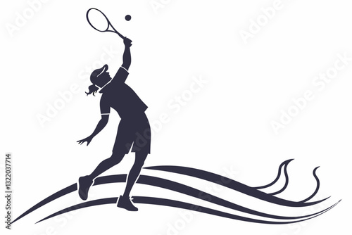A tennis player serving the ball silhouette on white background 