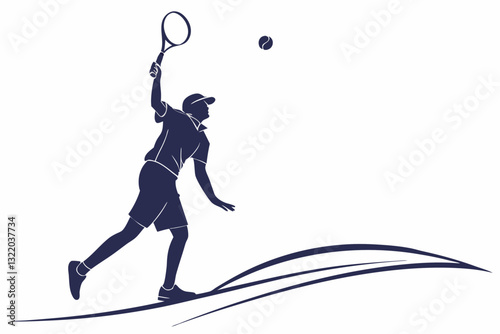 A tennis player serving the ball silhouette on white background 