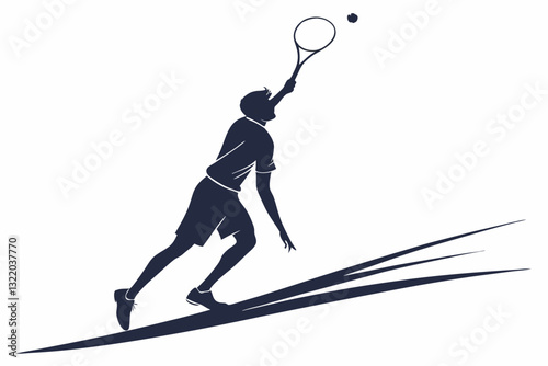 A tennis player serving the ball silhouette on white background 
