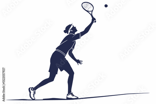 A tennis player serving the ball silhouette on white background 