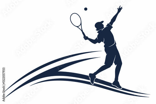A tennis player serving the ball silhouette on white background 