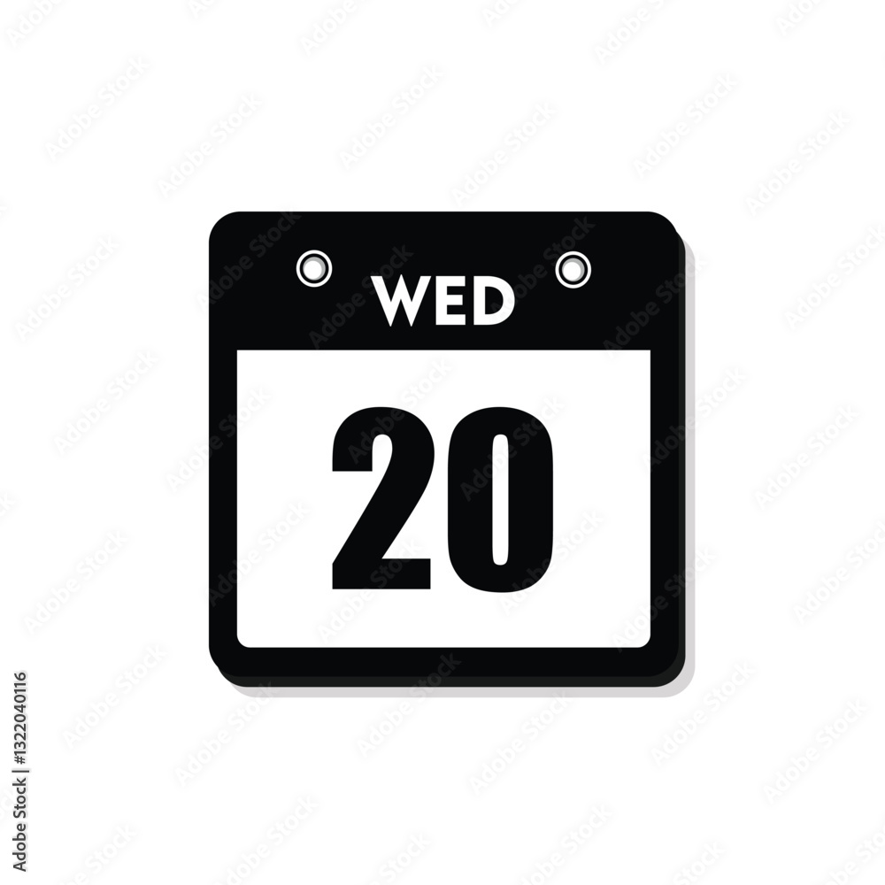 calender icon, 20 wednesday icon with white background calender icon, 20 wednesday icon with white background