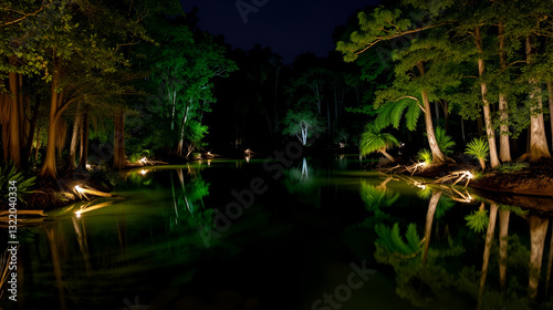 Bonnet Springs Illuminated at Night in Wes Skiles Peacock Springs State Park, Suwannee County, Florida photo