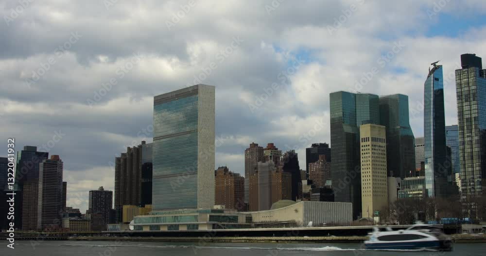 Sun Appearing over United Nations in New York, Time-lapse Sun Appearing over United Nations in New York, Time-lapse
