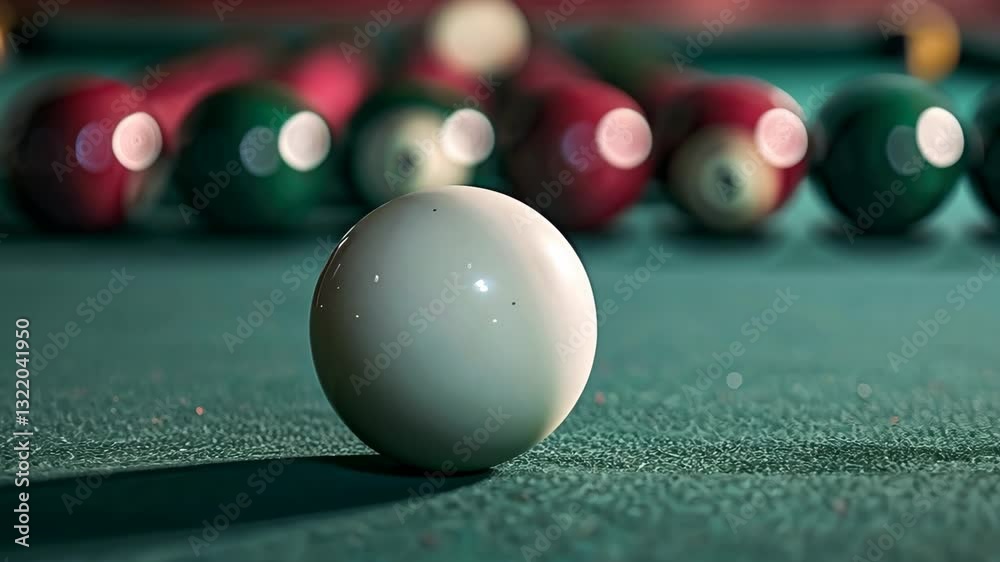 Players focus intently on the pool game, lined up balls in vibrant colors creating an engaging atmosphere in a crowded venue