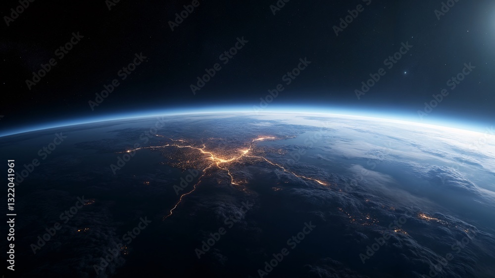 Obraz premium A view of the earth from space at night.