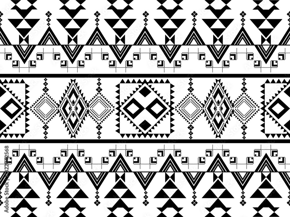 Fototapeta premium Geometric Ethnic Traditional tribal black and white stripe background. Seamless tribal pattern, folk embroidery, ornament. Design for Home Decoration, fabric, textile, print, rug, paper, tattoo