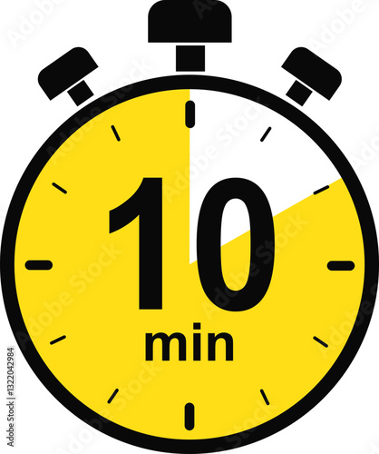 Stopwatch and Timer icon. 10 minutes countdown timer sign. Cooking time vector. Countdown timer symbol isolated on transparent background. Deadline related icon. Vector illustration.