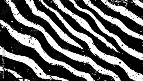 Texture with plain black and white zebra pattern, Black and white wavy stripes.  Abstract background. abstract graffiti shape in black and white, aligned with viewer’s perspective.