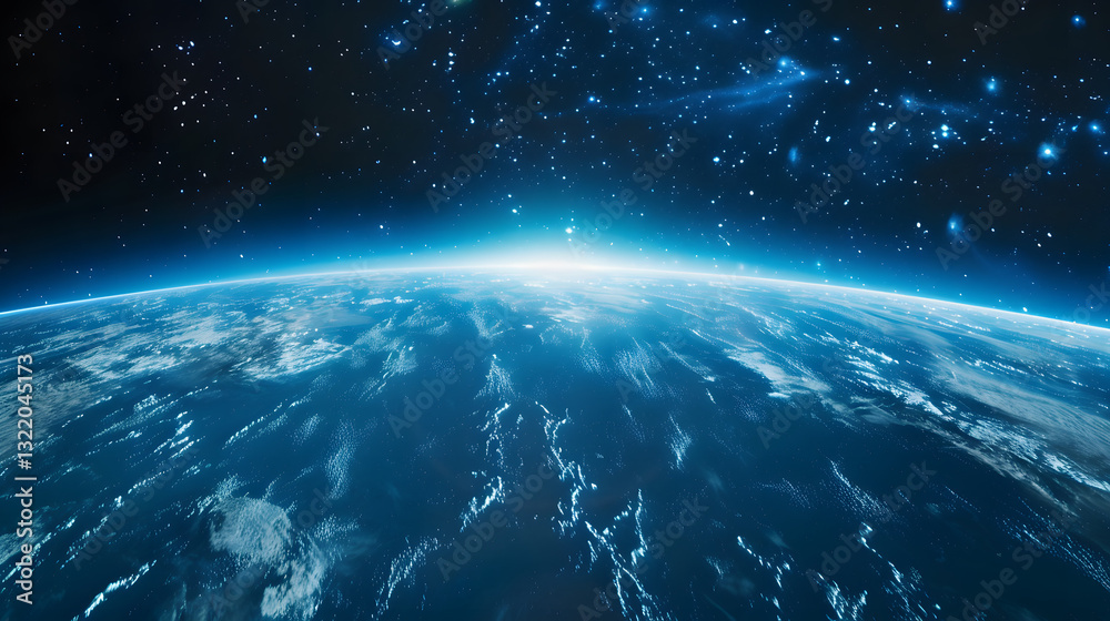 Fototapeta premium The blue planet is surrounded by stars