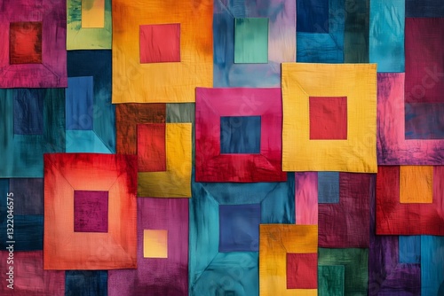 Vibrant Fabric Squares Arranged Artistically on a Textured Surface