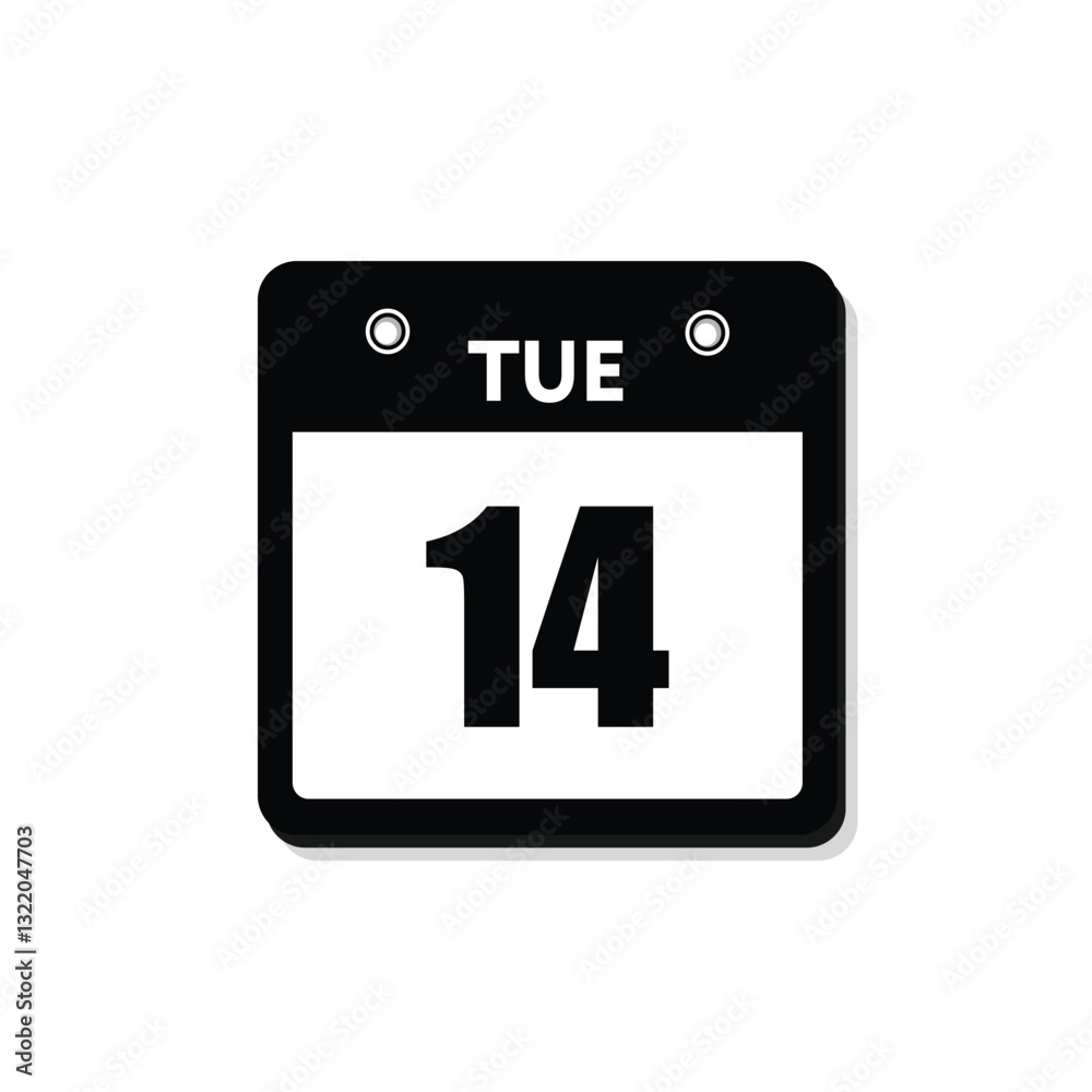 calender icon, 14 tuesday icon with white background calender icon, 14 tuesday icon with white background