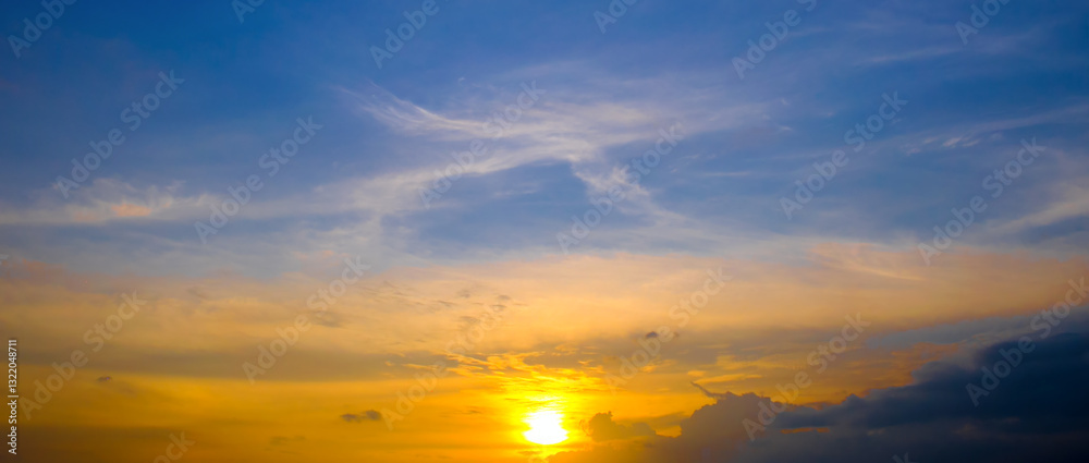 Cloudy sky and bright sunrise over the horizon. Cloudy sky and bright sunrise over the horizon.