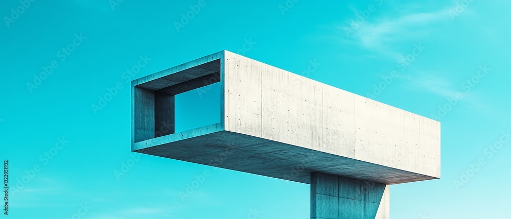 Fototapeta premium Minimalist concrete structure against a vibrant blue sky