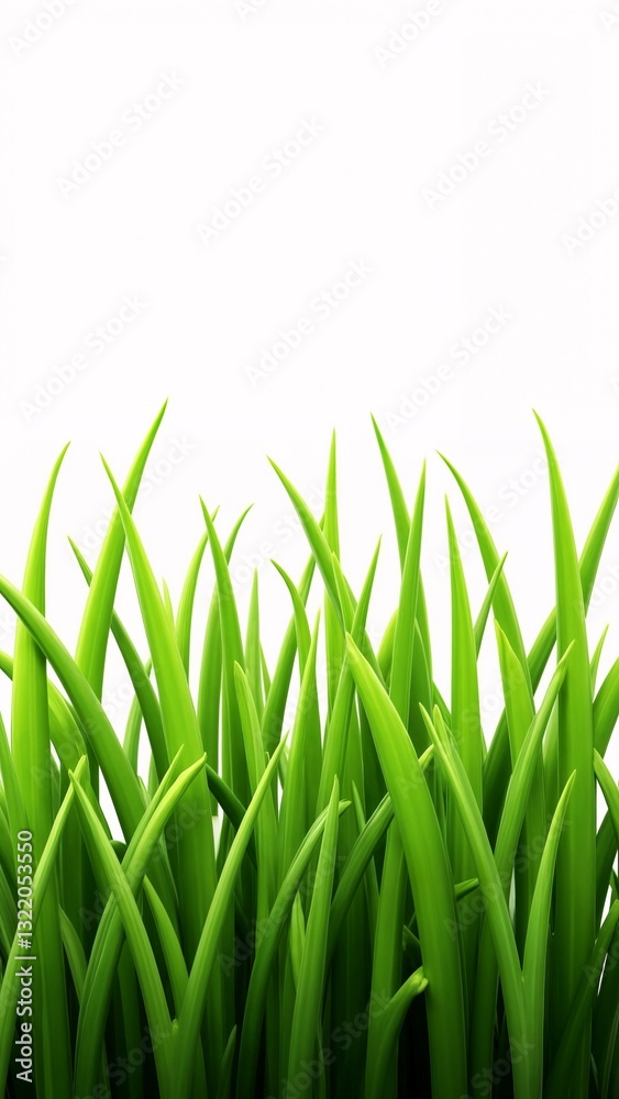 Fototapeta premium A close up view of a field of green grass with a white background.