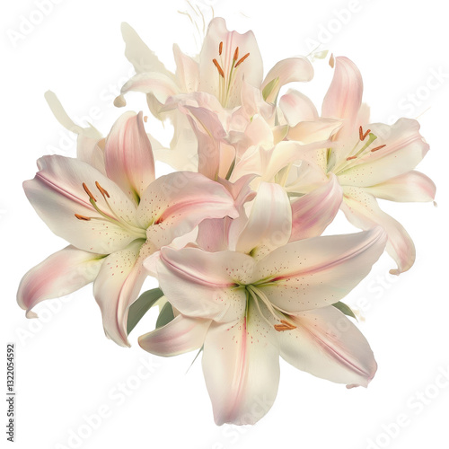 Elegant Lily Bouquet: An elegant arrangement of lilies in delicate shades of pink and white, their petals fully bloomed, exuding a sense of beauty and sophistication.