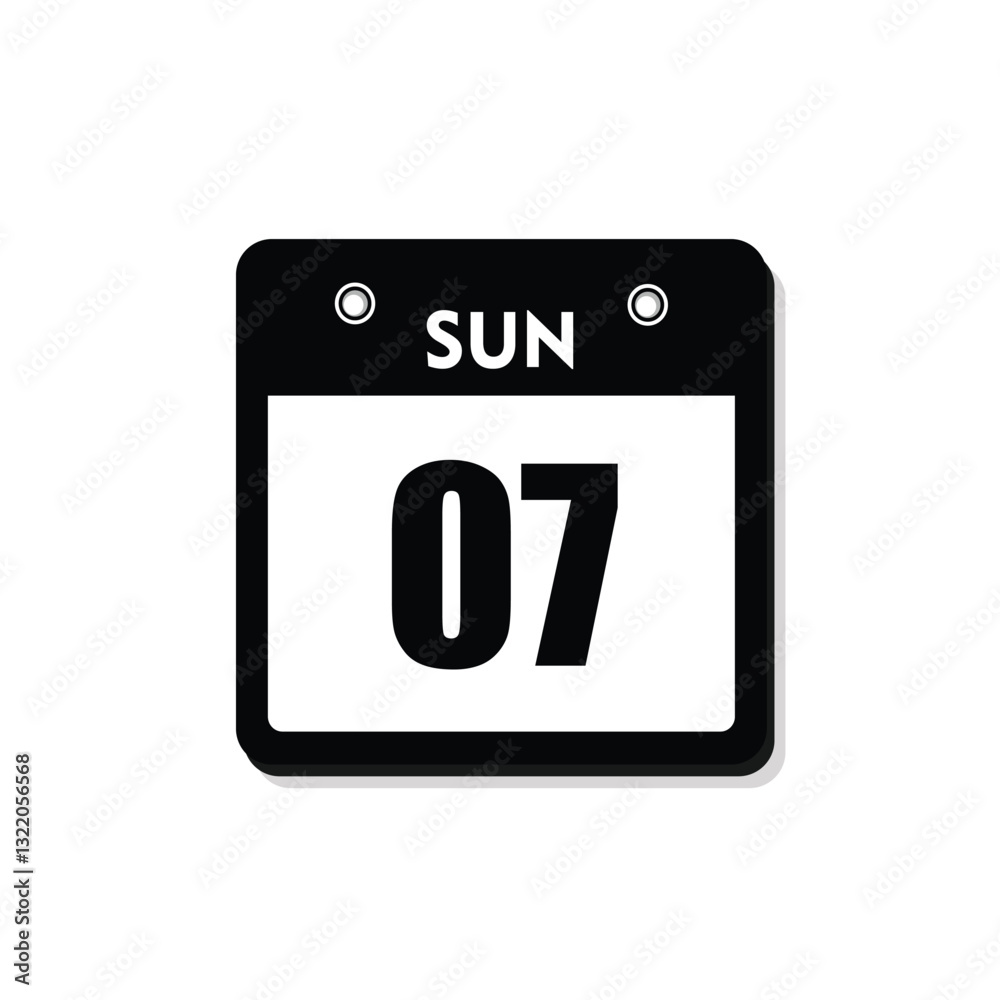 calender icon, 07 sunday icon with white background calender icon, 07 sunday icon with white background