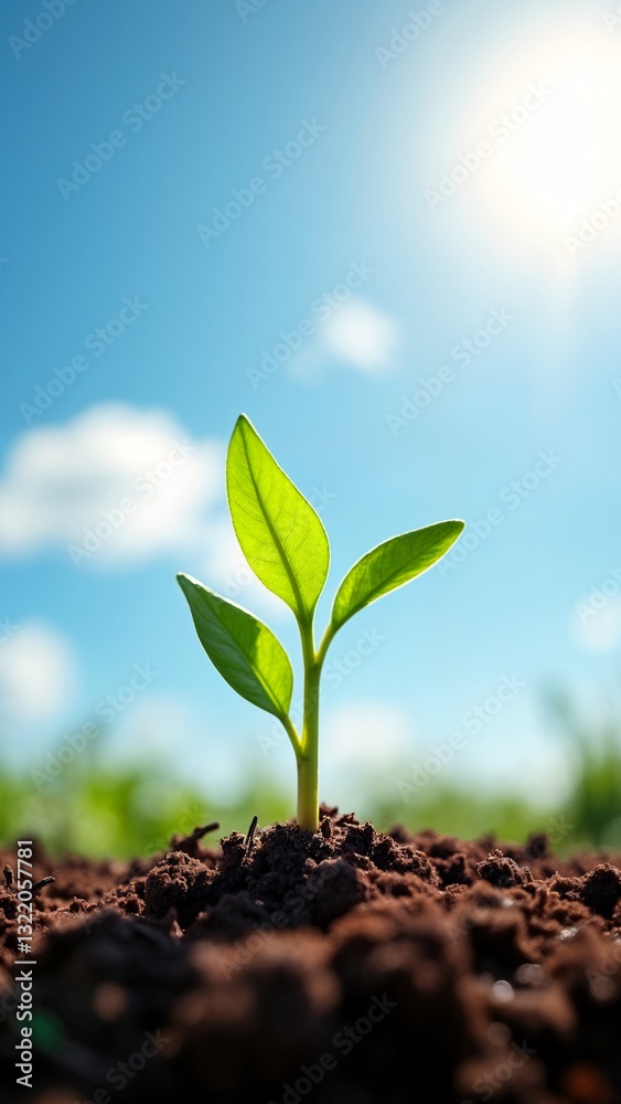 Fototapeta premium A small green plant growing out of the ground.