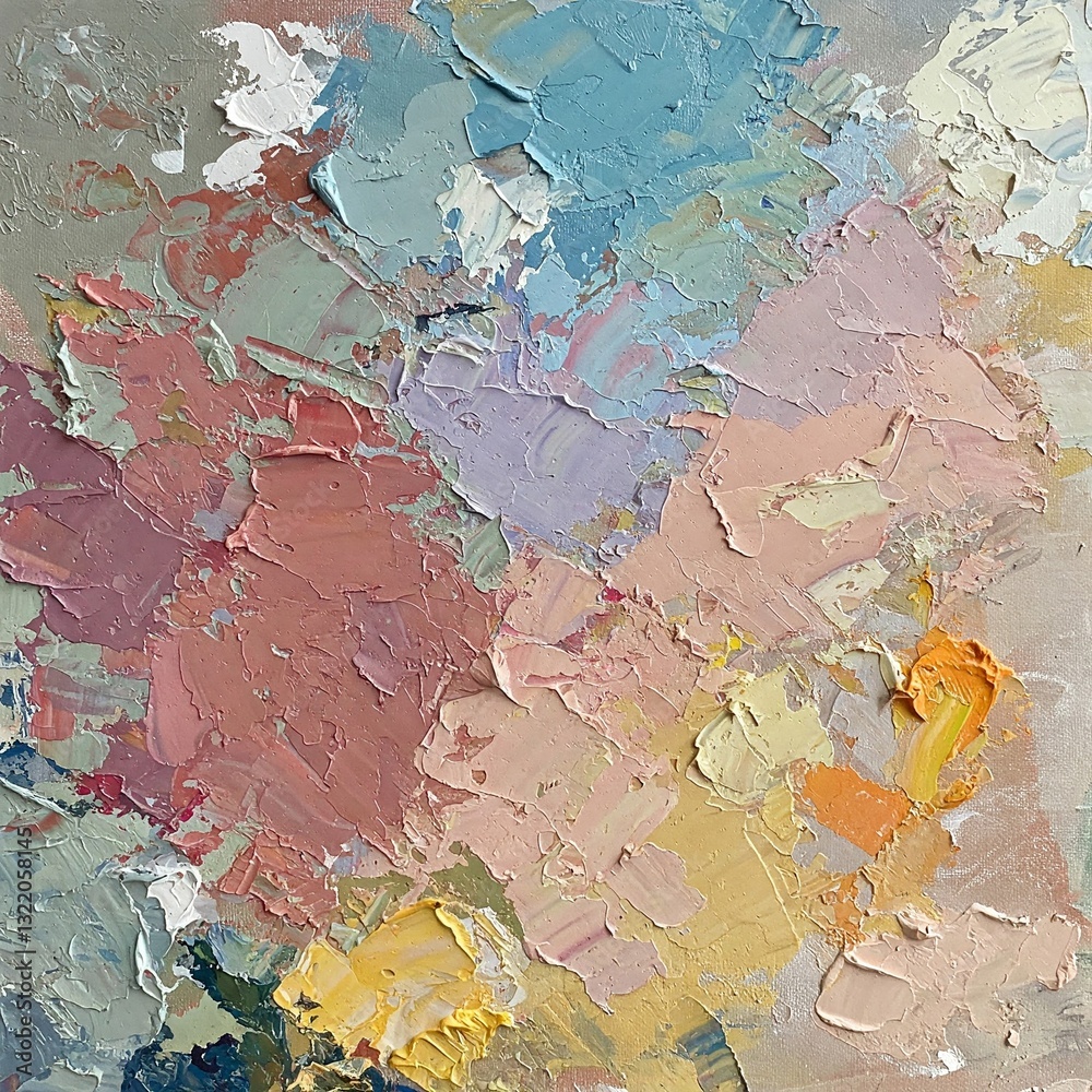Naklejka premium Abstract Expressionist Painting: Thick Textured Brushstrokes & Vivid Color Explosion abstract art, creative artwork, color explosion, gestural painting, impasto texture, expressive abstract,contempor