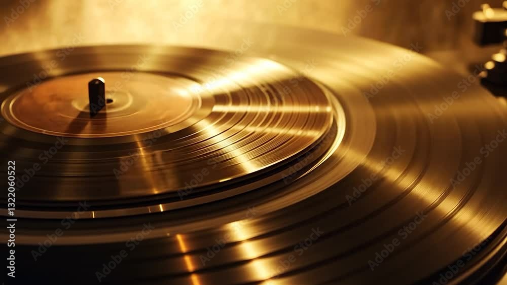 Golden Record Spinning in Warm Studio