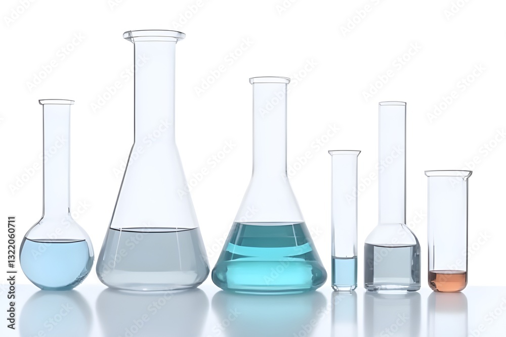 Various Laboratory Glassware Filled with Liquids for Scientific Experiments Various Laboratory Glassware Filled with Liquids for Scientific Experiments