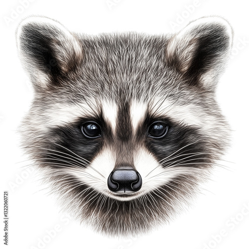 Realistic Raccoon Face Portrait on Transparent Background