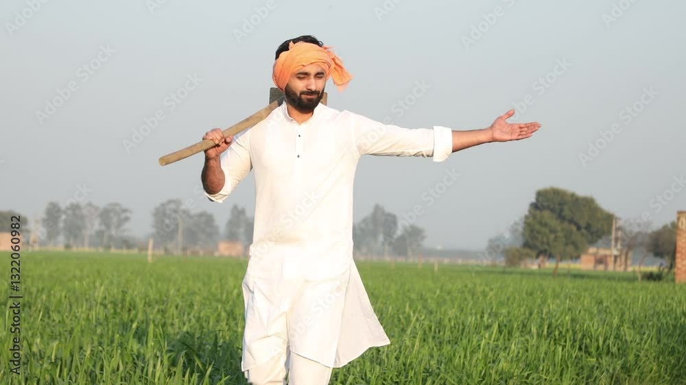 confident Young indian farmer walking in farm confident Young indian farmer walking in farm