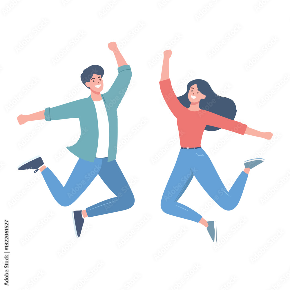 Obraz premium vector young man standing and jumping happily