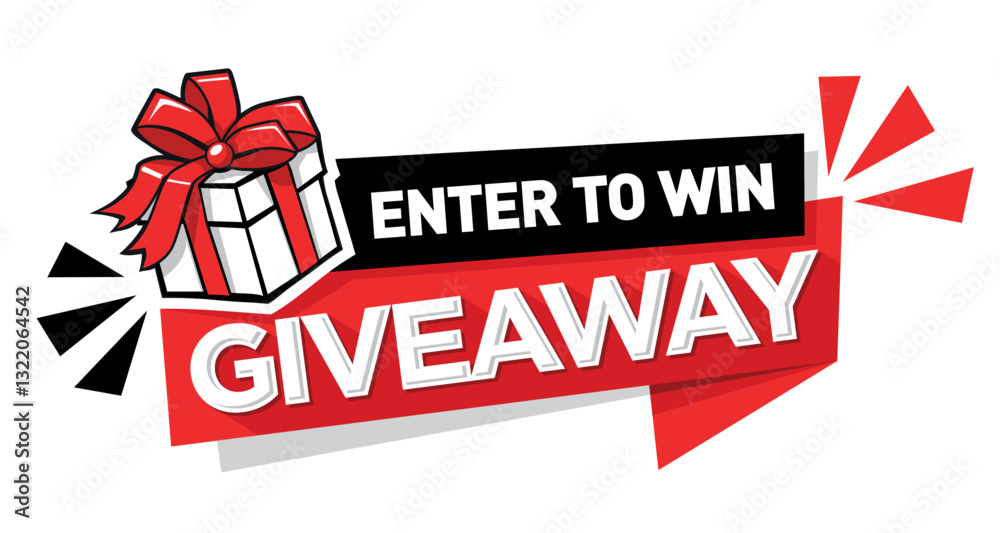 Enter to Win banner with gift box on ribbon. Modern vector on transparent background Enter to Win banner with gift box on ribbon. Modern vector on transparent background