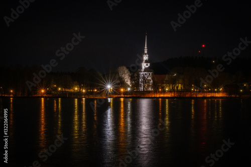 Obraz na płótnie Ingatorp church at night in Sweden w salonie
