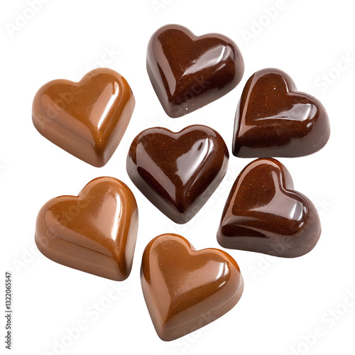 Heart-Shaped Chocolate Candies Isolated on Transparent Background