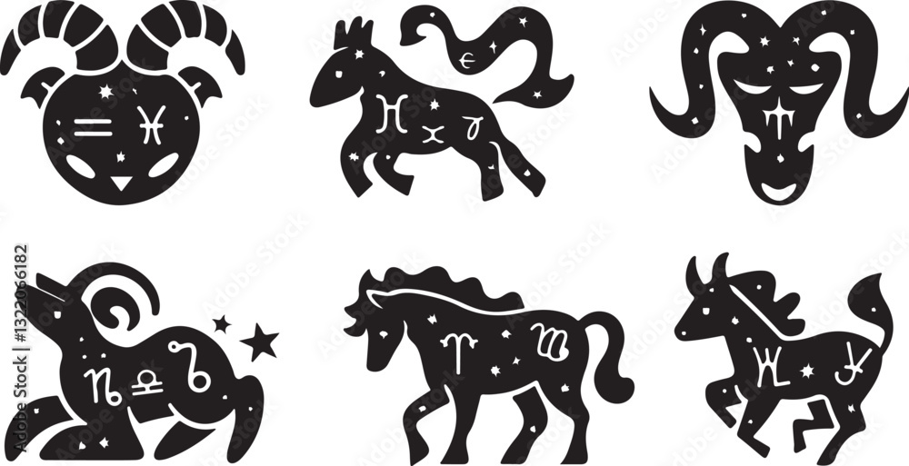 Naklejka premium Zodiac Constellations silhouettes