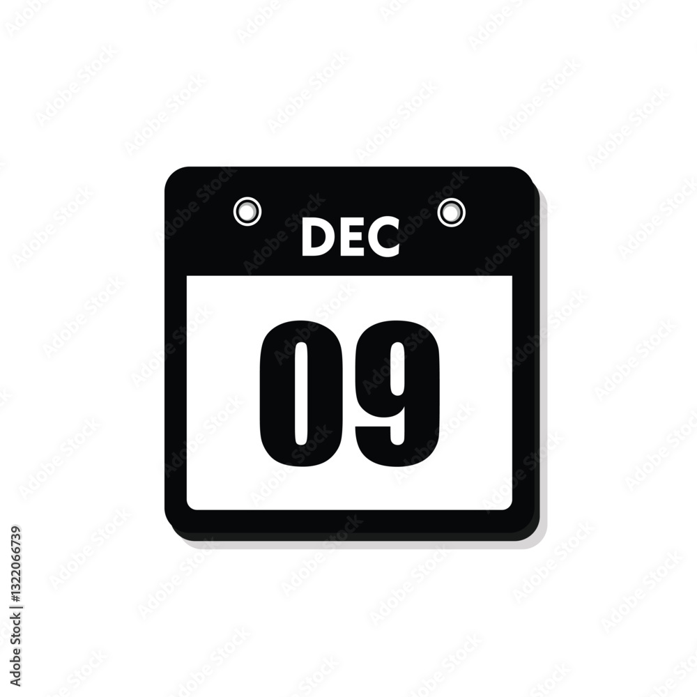 calender icon, 09 december icon with white background calender icon, 09 december icon with white background