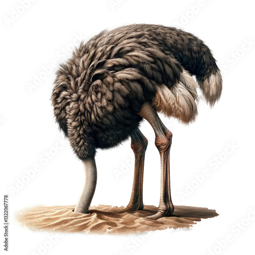 Ostrich with head buried in sand isolated on  a transparent  background - PNG