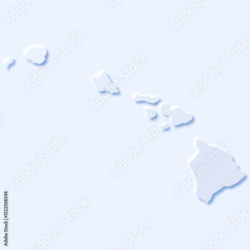 Hawaii State map with paper cut effect in light blue color