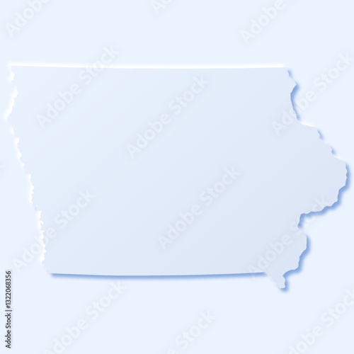 Iowa State map with paper cut effect in light blue color