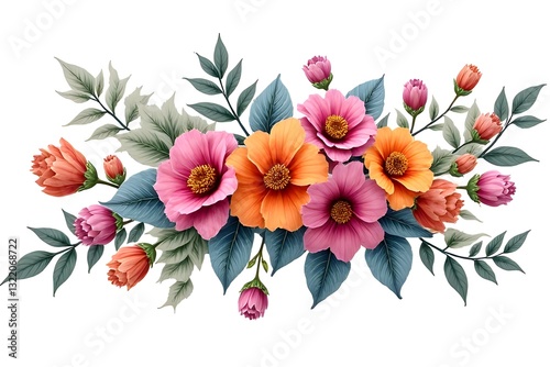 Wallpaper Mural Vibrant Floral Arrangement with Pink, Orange, and Peach Flowers and Leaves Torontodigital.ca