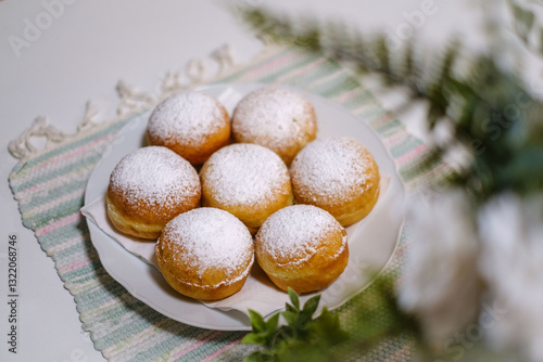 Fresh baked homemade donuts on the table