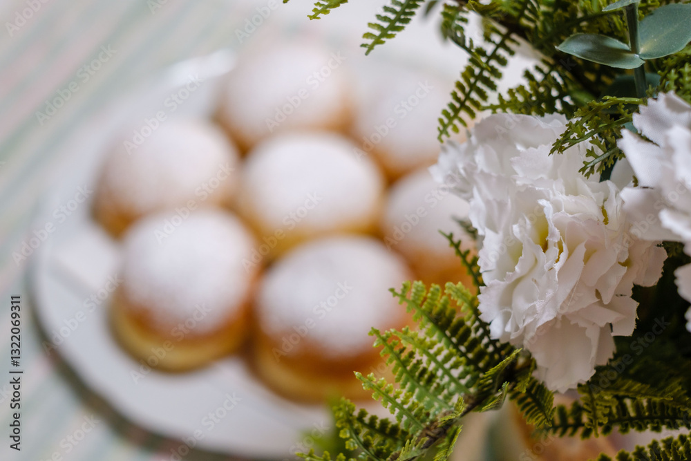Fresh baked homemade donuts on the table