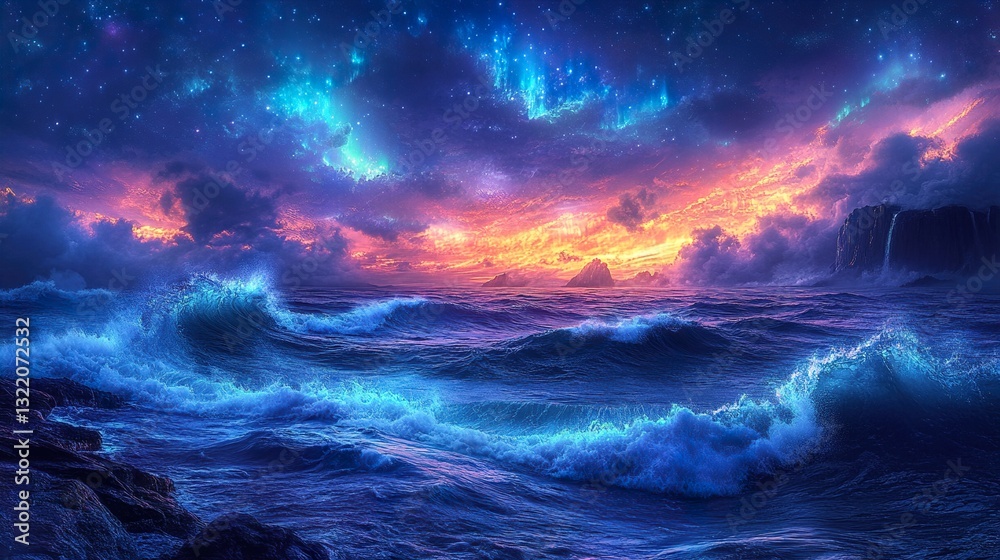 Fototapeta premium Enchanting Ocean Waves Under a Mystical Sky
