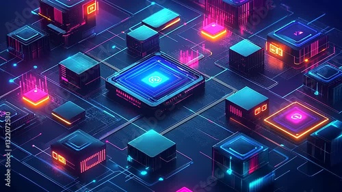 Wallpaper Mural A vibrant digital circuit design featuring glowing processors and interconnected nodes. Torontodigital.ca