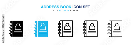 Address book icons vector collection in black and blue colors on white background