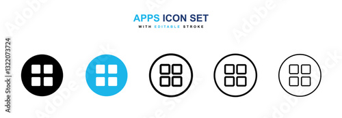 Apps icons vector collection in black and blue colors on white background