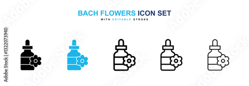 Bach flowers icons vector collection in black and blue colors on white background