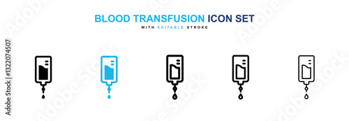 Blood transfusion icons vector collection in black and blue colors on white background