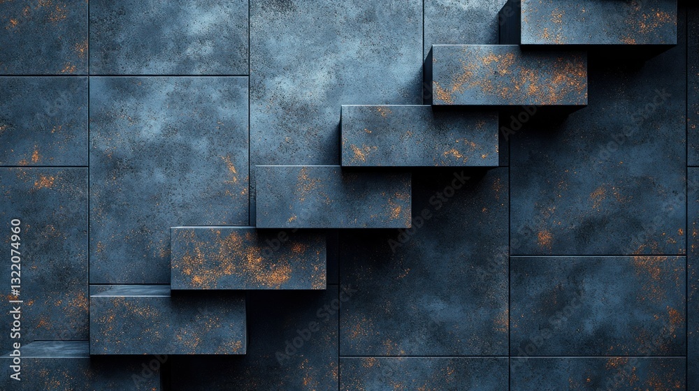 Ascending staircase with aged, textured blocks against a wall Ascending staircase with aged, textured blocks against a wall