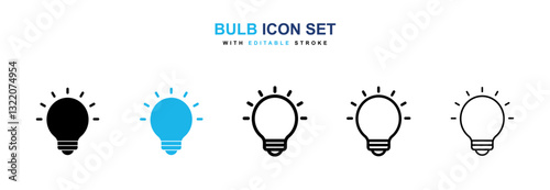 Bulb icons vector collection in black and blue colors on white background